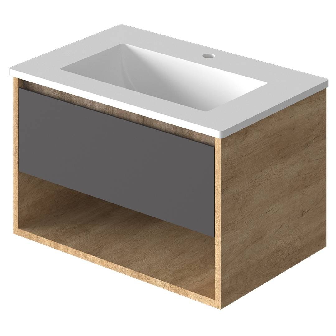 Vanitory Classic Rovere Giorno 70 cm - Frente Negro con bacha integrada