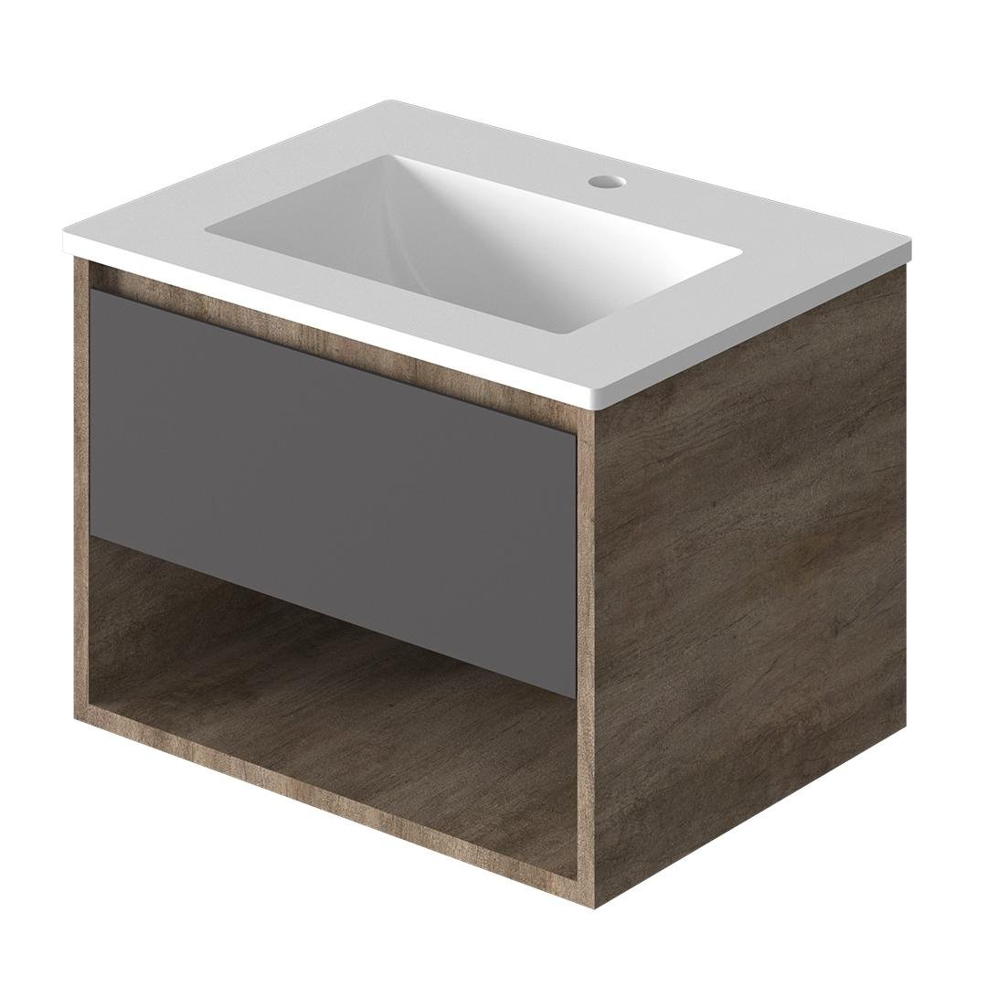 Vanitory Classic Rovere Giorno 60 cm - Frente Negro con bacha integrada