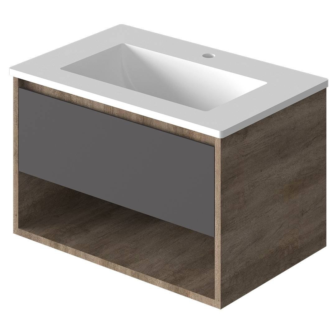 Vanitory Classic Rovere Notte 70 cm - Frente Negro con bacha integrada