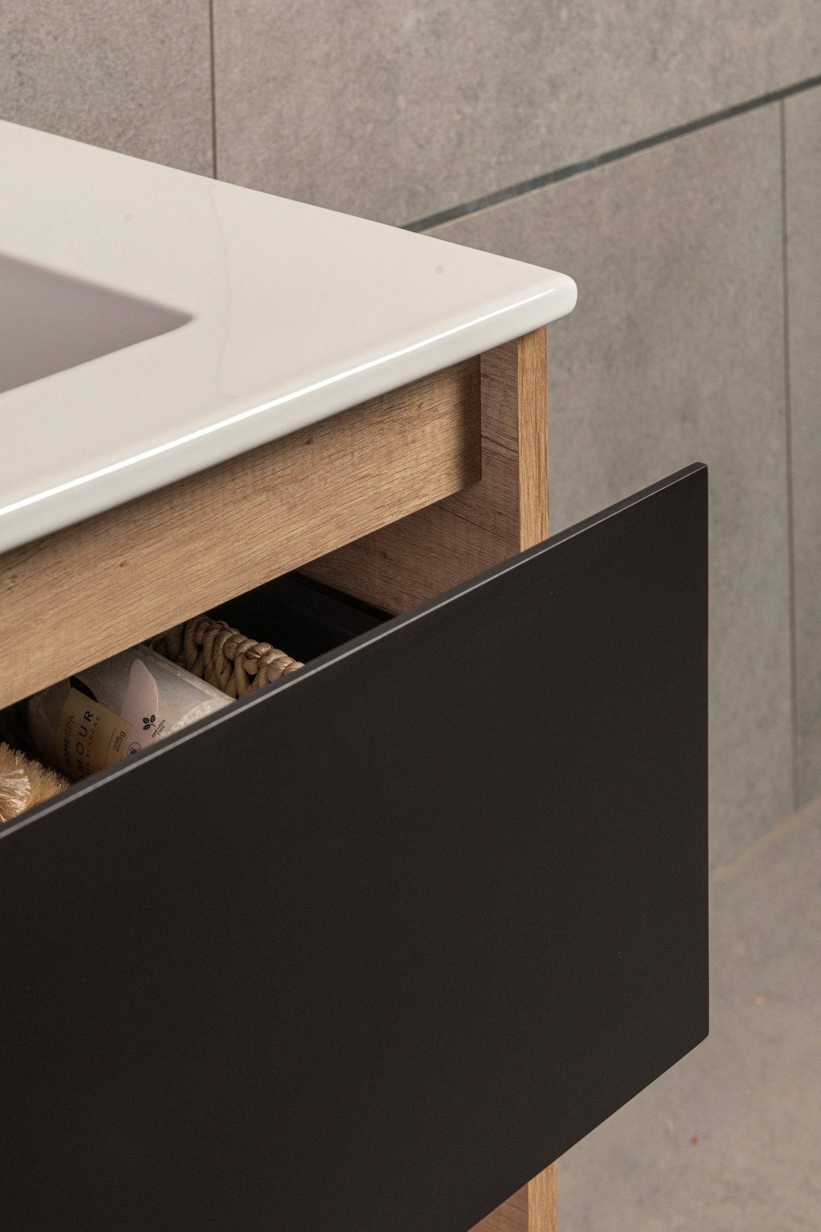 Vanitory Classic Rovere Giorno 70 cm - Frente Negro con bacha integrada - Image 3